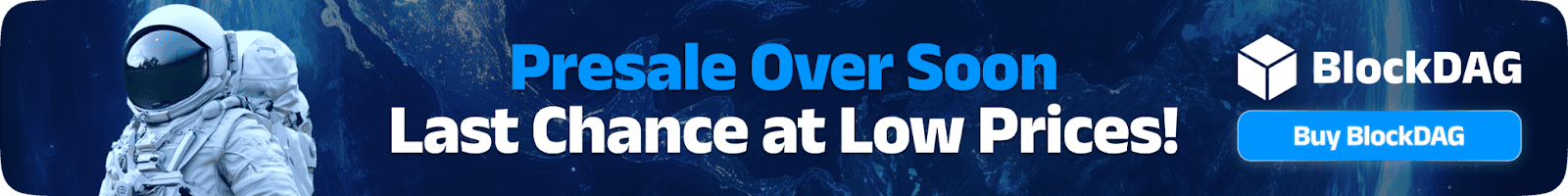 Astronaut promoting a cryptocurrency presale event for BlockDAG