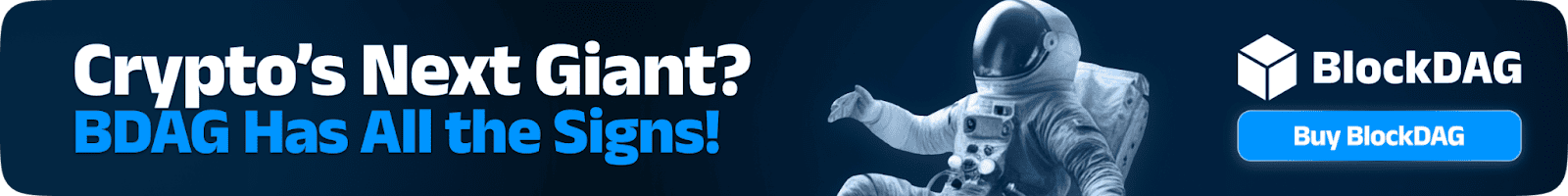 Illustration of an astronaut promoting a cryptocurrency presale event for BlockDAG